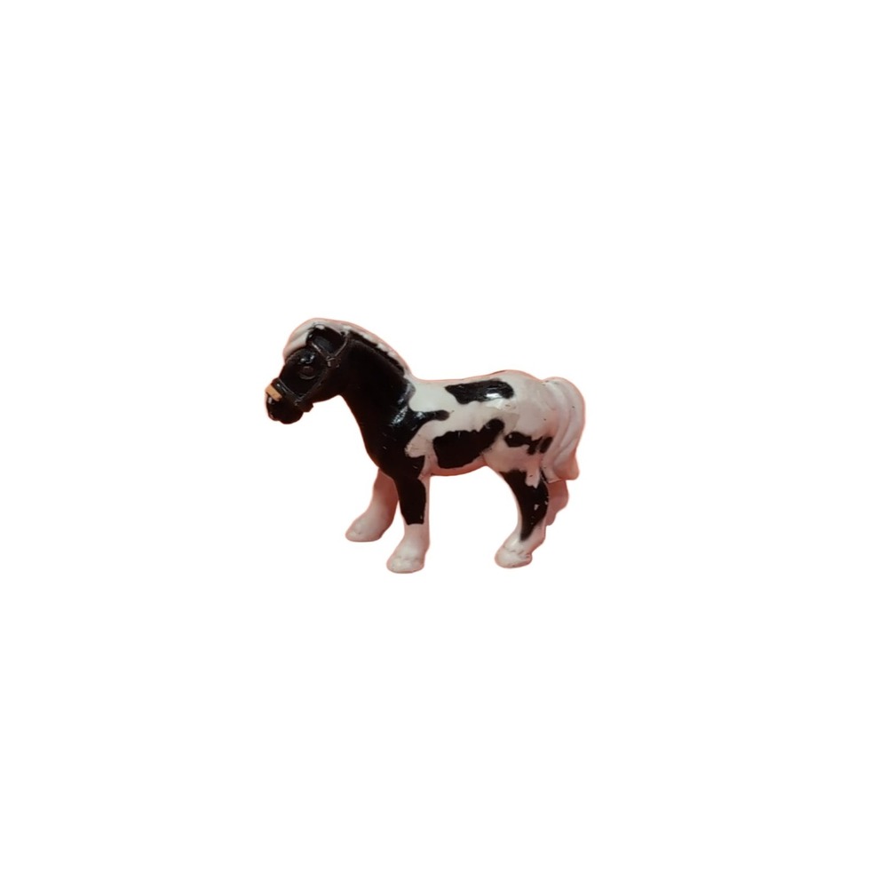Vintage Miniature Black White Pinto Toy Horse Figurine Plastic 2" Long
